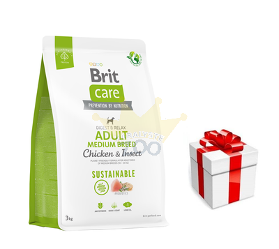BRIT CARE Dog Sustainable Adult Medium Breed Chicken & Insect 3kg + STAIGMENA ŠUNUI