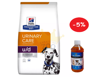 HILL'S PD Prescription Diet Canine u/d Urinary Care 10kg + LAB V Lašišų aliejus šunims ir katėms 500ml  5% PIGIAU