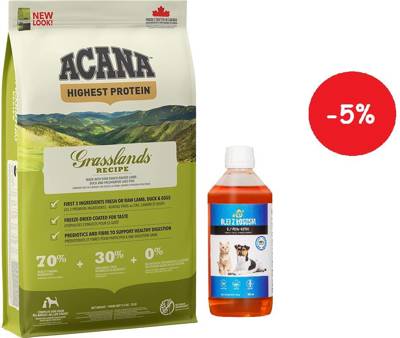 Acana Regionals Grasslands Dog 11,4kg + LAB V Lašišų aliejus šunims ir katėms 500ml