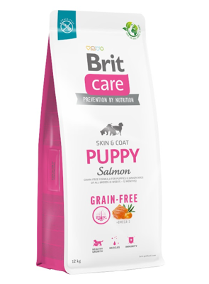 BRIT CARE Dog Grain-free Puppy Salmon 12kg + Pet Nova plūduriuojantis kamuolys 1 vnt. 6 cm