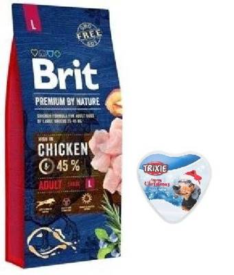 BRIT Premium By Nature Adult L 15kg + TRIXIE Xmas Cookie Heart jūsų šuniui