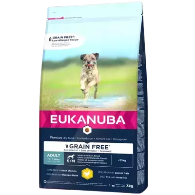 EUKANUBA Adult Chicken S/M Grain Free 2x3kg - 3% PIGIAU