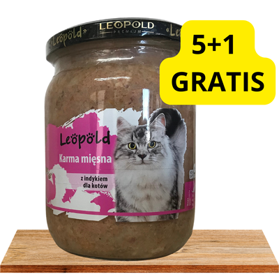 Leopold mėsos ėdalas su kalakutiena katėms 5x500g + 1 GRATIS