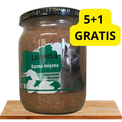 Leopold mėsos pašaras su daržovėmis katėms 5x500g + 1 GRATIS