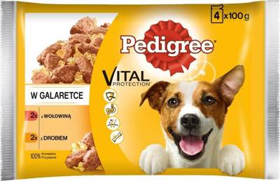 PEDIGREE Adult paketėlis 4x100g - drėgnas šunų maistas drebučiuose (su jautiena, paukštiena)
