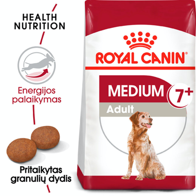 ROYAL CANIN Medium Adult 7+ 15 kg sausas ėdalas vyresniems 7-10 metų amžiaus vidutinių veislių šunims